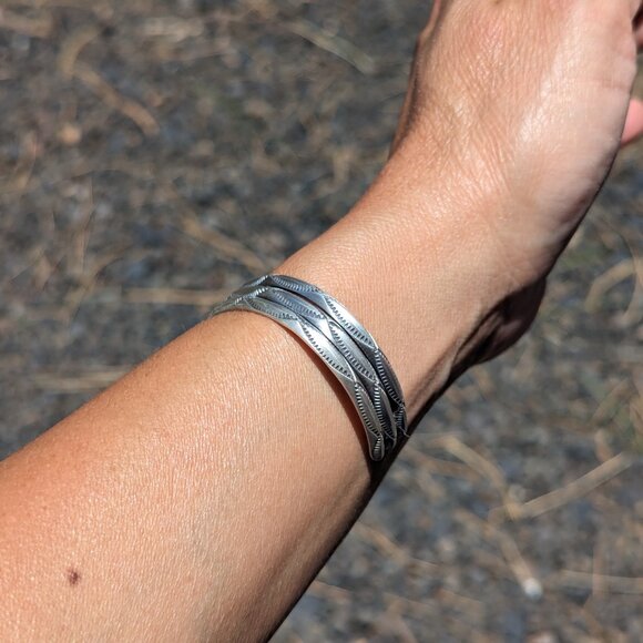 Navajo‎ Bracelet Sterling Silver 3-Stacked Look Design Jewelry Sz 6.5*** - Picture 8 of 10